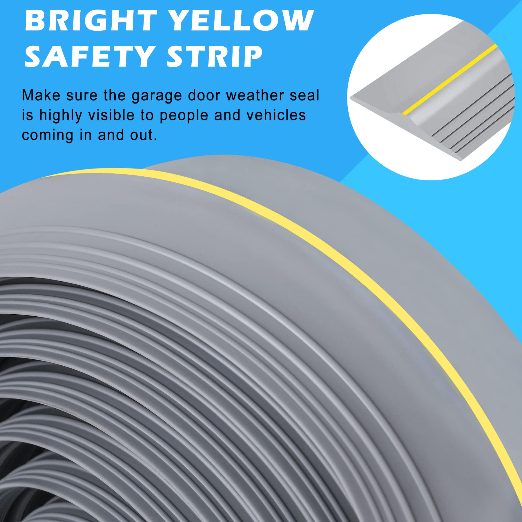 20Ft Universal Garage Door Bottom Threshold Seal Strip with 20oz Glue Gel, Weatherproof Rubber DIY Weather Stripping Replacement - Grey