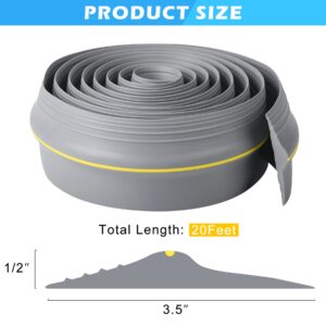 20Ft Universal Garage Door Bottom Threshold Seal Strip with 20oz Glue Gel, Weatherproof Rubber DIY Weather Stripping Replacement - Grey