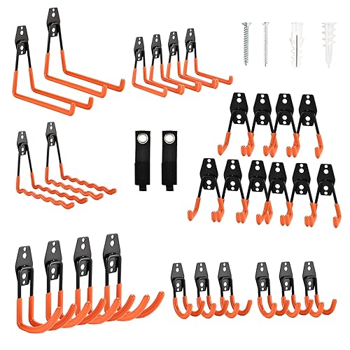 Rlipily 30 Pack Garage Hooks Steel Heavy Duty Garage Storage Hooks Utility Steel Wall Mount Garage Hanger&Organizer for Bikes,Garden Tools, Ladders, Bulk Items，Ropes and More Equipment