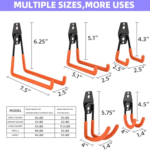 Rlipily 30 Pack Garage Hooks Steel Heavy Duty Garage Storage Hooks Utility Steel Wall Mount Garage Hanger&Organizer for Bikes,Garden Tools, Ladders, Bulk Items，Ropes and More Equipment