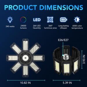 YIBEYYDS LED Garage Ceiling Lights - LED Garage Lights Garage Light 6500K with 8+1 Deformable Panels Garage Lights Ceiling LED for Garage, Workshop, Basement Support E26/E27 (4)