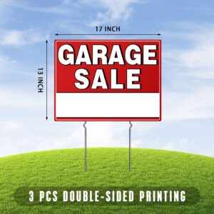 Garage Sale Sign, 17" x 13" ，Garage Sale Sign with Stakes Double-Sided, Garage Sale Sign with Arrow Stickers, Garage Sale Signs with Metal Stakes,WEATHER-PROOF, (3 Pack)