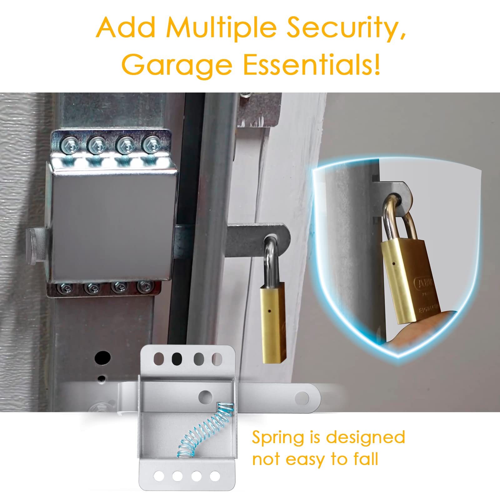 Garage Door Side Lock Latch - Security Slide Door Locks Hardware Kit Heavy Duty Inside Safety Door Replacement Deadlock Guard for Overhead Roll Up Shed Garage Doors, Add Extra Interior Secondary Lock