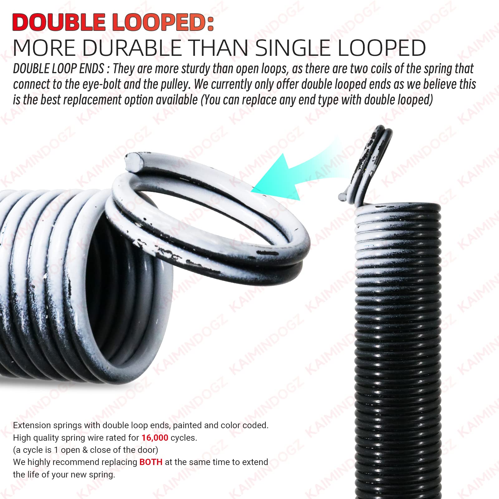 KaiMinDogz Pair of 110lb. Heavy Duty Garage Door Extension Springs Stretch Springs, 25" Long,Double Loop Ends, High Precision Electrophoresis Black Coated, MIN 16,000 Cycles, for 7ft High Garage Doors