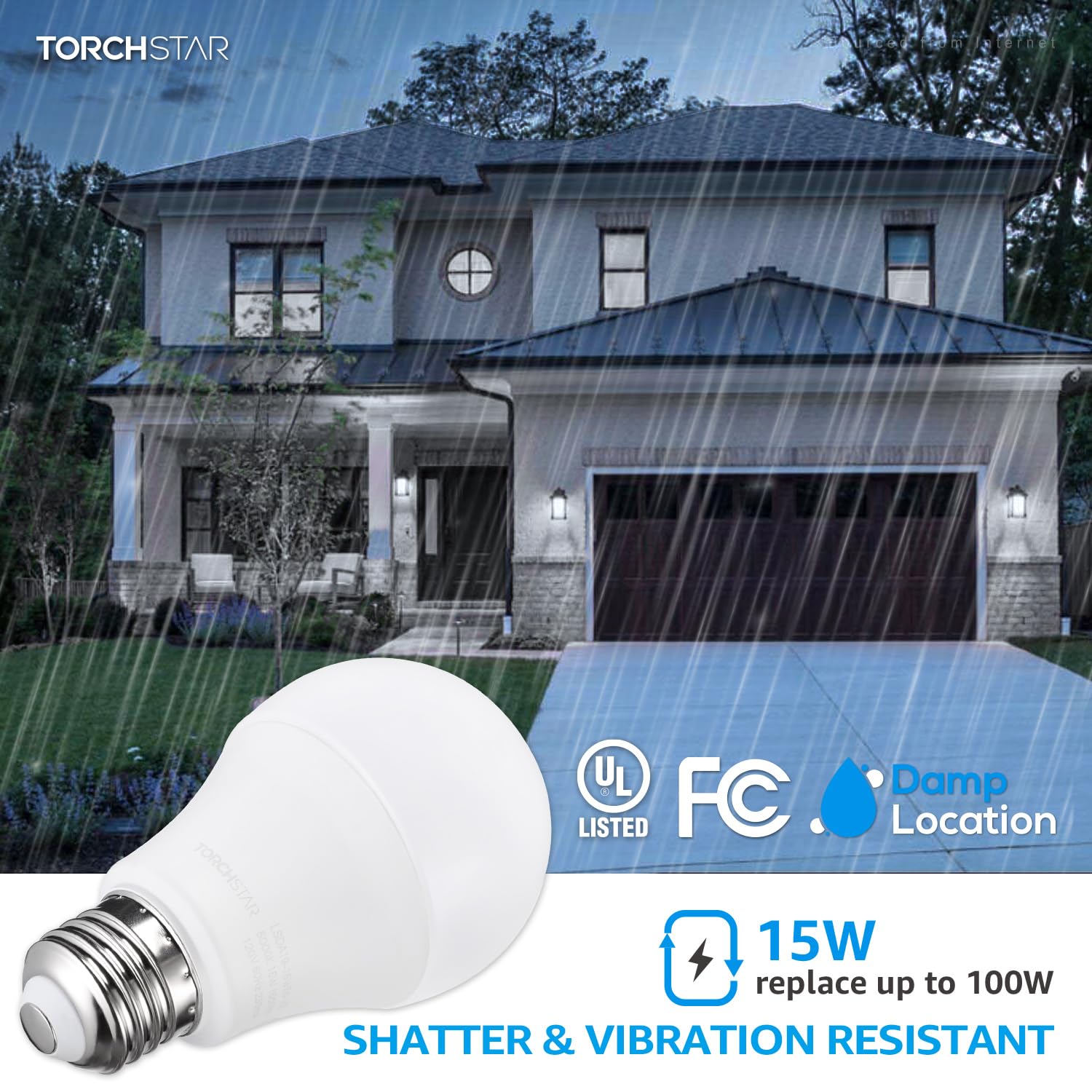 TORCHSTAR Universal Garage Door Opener LED Light Bulb, 100W Eqv. 1700lm Ultra Bright, Minimize Interference with Remotes, UL FCC Listed, 120V, A19 Bulbs, 15W, E26 Base, 5000K Daylight, Pack of 2