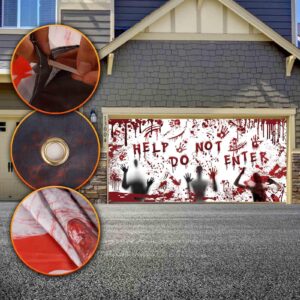 Halloween Garage Door Banner Decorations, Garage Door Cover with Grommets Halloween Decorations Bloodied Handprints Desperate Shadows Halloween Horror Decor Halloween Party Decorations, 6 x 13 ft