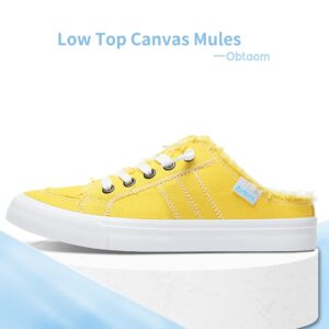 Obtaom Women Canvas Mules Memory Foam Clipper Fashion Sneakers Comfortable Slip-On Mule Backless Holiday Shoes（Lemon Yellow，US6）