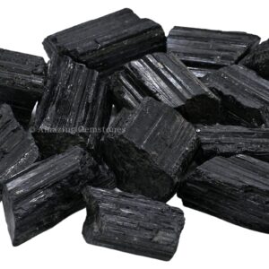 Black Tourmaline Crystals Rough Stone in Bulk, 1lb Regular Pieces Turmalina Negra Piedra Originales, Large Black Tourmaline Crystal Healing Stones for Protection, Do it Yourself Crafts Making