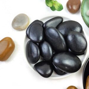 SHIZWU Polished Black River Rocks - 2-3 inch 40LB High Polished Decorative Pebbles, Polished Stones for Landscaping, Natural River Rocks for Outdoor Décor, Polished Pebbles for Plants.