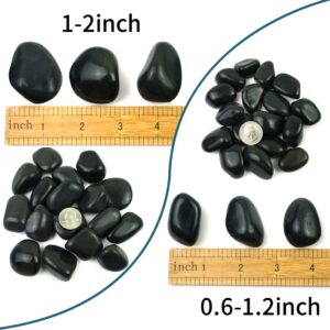 SHIZWU 1-2Inch Natural Polished Black RIver Rocks,2LB Black Polished Pebbles for Garden Landscaping. Fish Tank Decorative River Rocks, Vase Filling Pebbles, Outdoor Decorative RIver Rocks