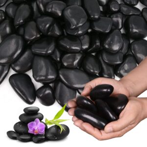 Lechloris 20Ib Black River Rocks for Landscaping-Polished Pebbles for Plants-Garden Decorative Stones-1-2" Large Plant Rocks,Ideal for Aquarium, Home Decor