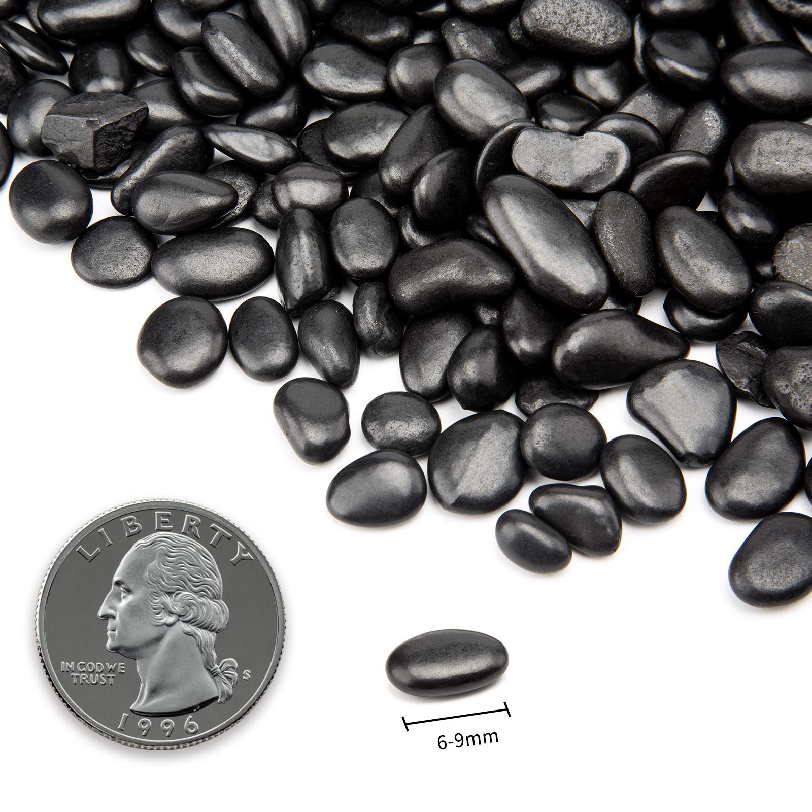 OUPENG Black Small Pebbles - Decorative Gravel Rock Plant Stones,Natural Polished Stones 3/8" Succulent Gravel,Pebbles Gravel for Bamboo Plants,Succulent,Home Decor,Landscaping,Vase Fillers.1.5lbs