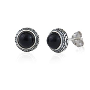 small genuine black onyx 925 sterling silver hypoallergenic stud earrings jewelry for women trendy western antiqued sterling silver handmade birthstone earring jewelry best gift for women her keenove