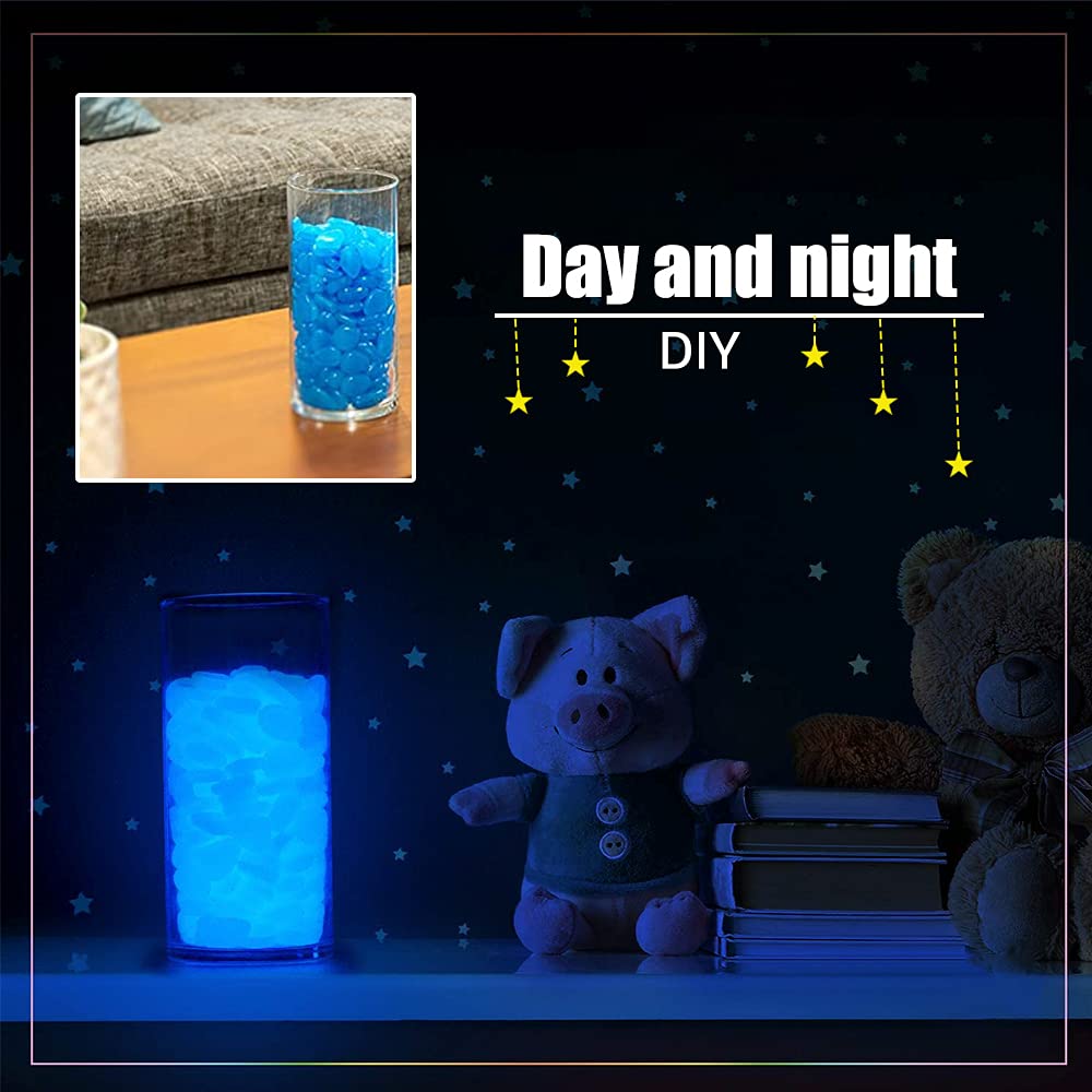 Anothera 1000 pcs Blue Glowing Rocks Glow in The Dark Pebbles Solar Stones Outdoor Garden Lawn Walkway Decorative (Blue)