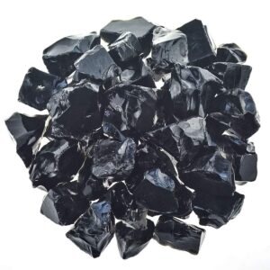 1lb bulk raw black obsidian stones - large 1" natural rough stones for tumbling, cabbing, fountain rocks, decoration, polishing, wire wrapping, wicca & reiki