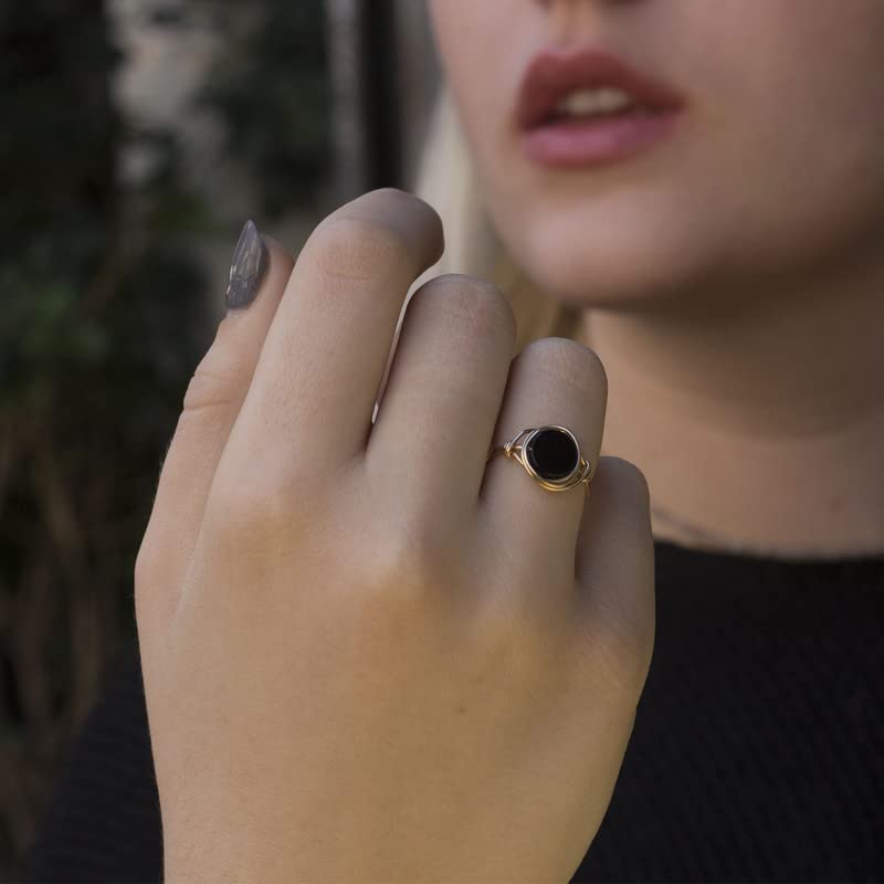 Ardonn Black Onyx Ring for Women - Unique Handmade Gold Filled Emphasizing the Stylish and Versatile Natural - Comfortable and Stylish Gemstone Ring 925 for birthdays and anniversaries (6)