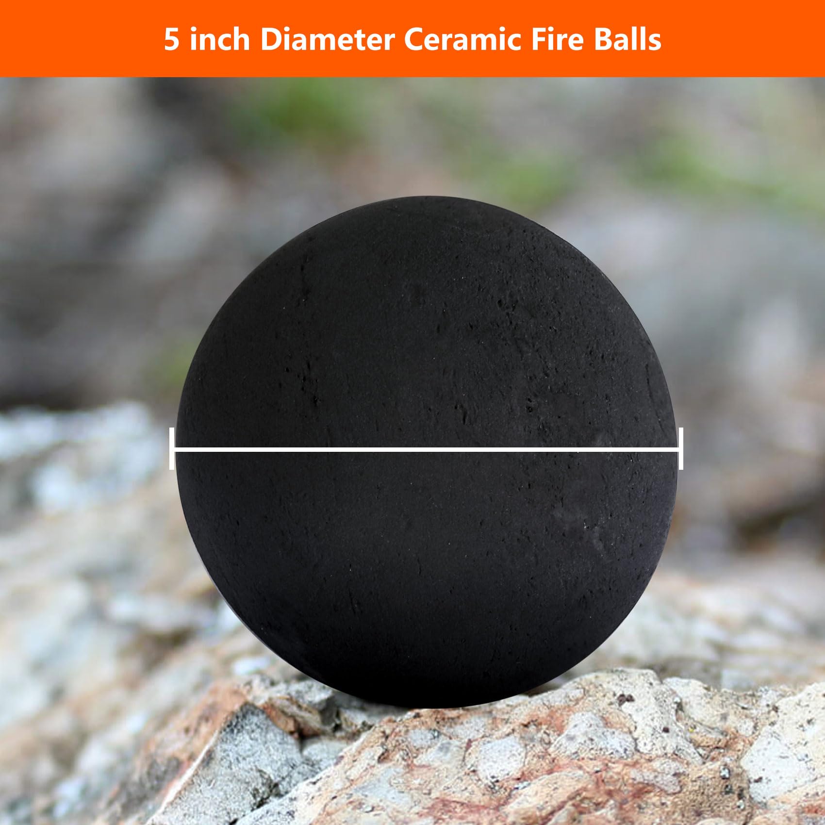 Ceramic Fire Balls, 5 Inch Set of 6 Round Fire Stones Reusable Fireballs for Indoor Outdoor Decor Fire Pits or Fireplace, Black