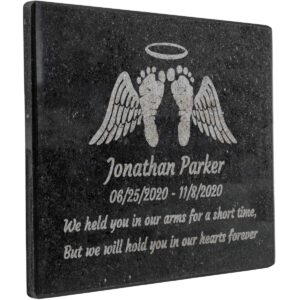 Black Granite Memorial Headstone Or Garden Memorial for Lost Infant or Child - Include You Personalized Text. Can be Used as a Sympathy Gift, Garden Stone or Grave Maker (6 x 8 x 0.4)