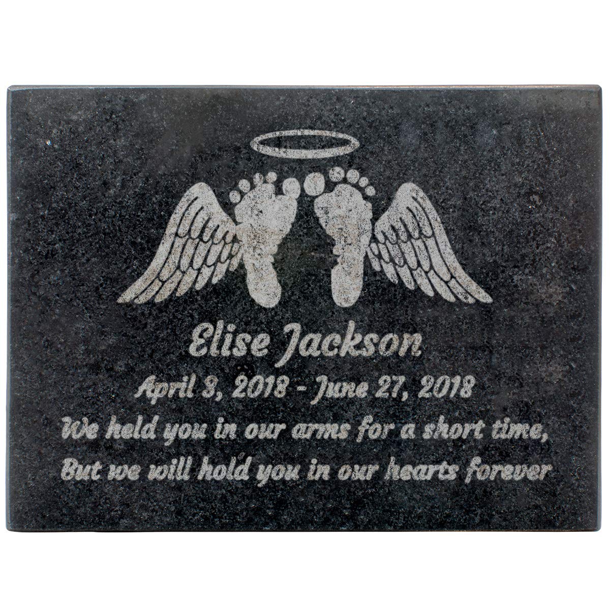 Black Granite Memorial Headstone Or Garden Memorial for Lost Infant or Child - Include You Personalized Text. Can be Used as a Sympathy Gift, Garden Stone or Grave Maker (6 x 8 x 0.4)