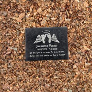 Black Granite Memorial Headstone Or Garden Memorial for Lost Infant or Child - Include You Personalized Text. Can be Used as a Sympathy Gift, Garden Stone or Grave Maker (6 x 8 x 0.4)