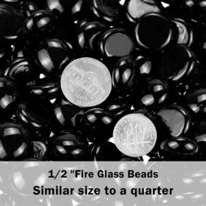 GRISUN 1/2 Inch Black Fire Glass Beads for Fire Pit - 10 Pounds Reflective Fireglass Drops, Decorative for Fireplace, Fire Table, Vase Fillers and Landscaping