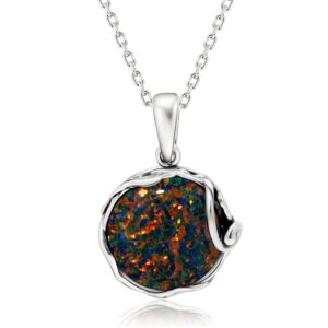 925 sterling silver black fire opal vintage style large pendant; libra october birthstone; dainty black stone pendant; handmade antique style black opal necklace for classy women