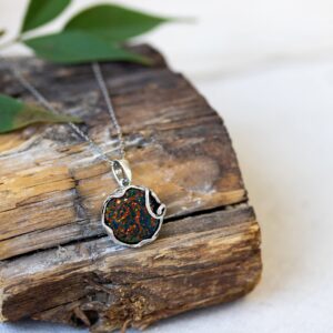 925 Sterling Silver Black Fire Opal Vintage Style Large Pendant; Libra October Birthstone; Dainty Black Stone Pendant; Handmade Antique Style Black Opal Necklace For Classy Women