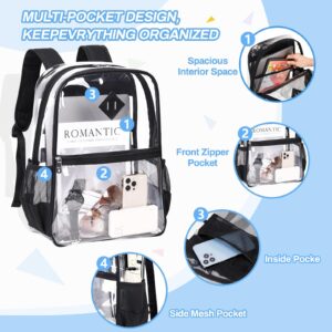 MUSEVOS Clear Backpack Stadium Approved, Heavy Duty See Through Book Bag, Black Transparent