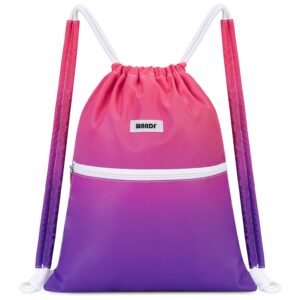 wandf drawstring backpack sports gym bag with shoulder pads water resistant string bag cinch bag for women men (rose red)