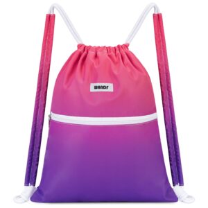 WANDF Drawstring Backpack Sports Gym Bag with Shoulder Pads Water Resistant String Bag Cinch Bag for Women Men (Rose Red)