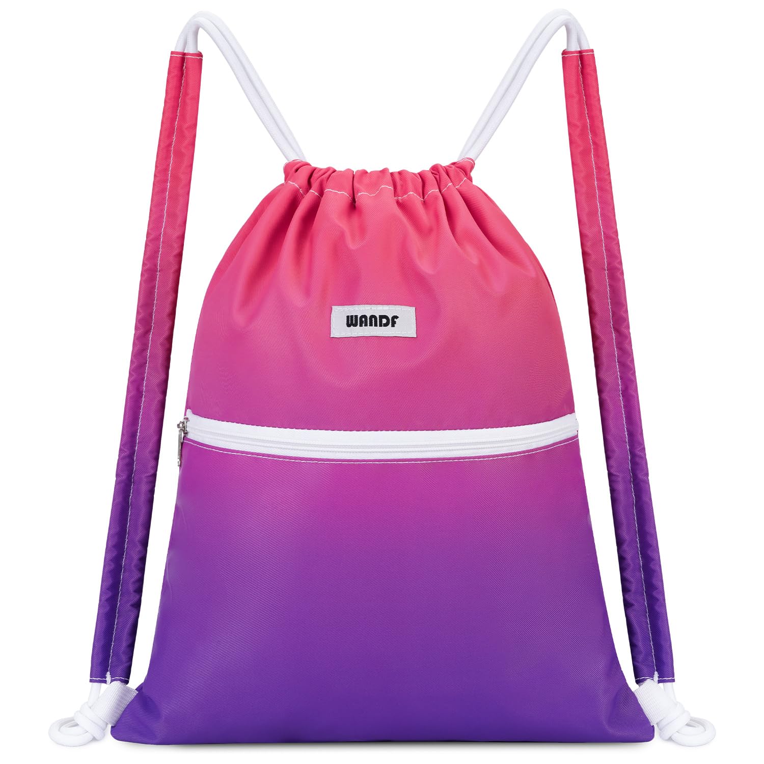 WANDF Drawstring Backpack Sports Gym Bag with Shoulder Pads Water Resistant String Bag Cinch Bag for Women Men (Rose Red)