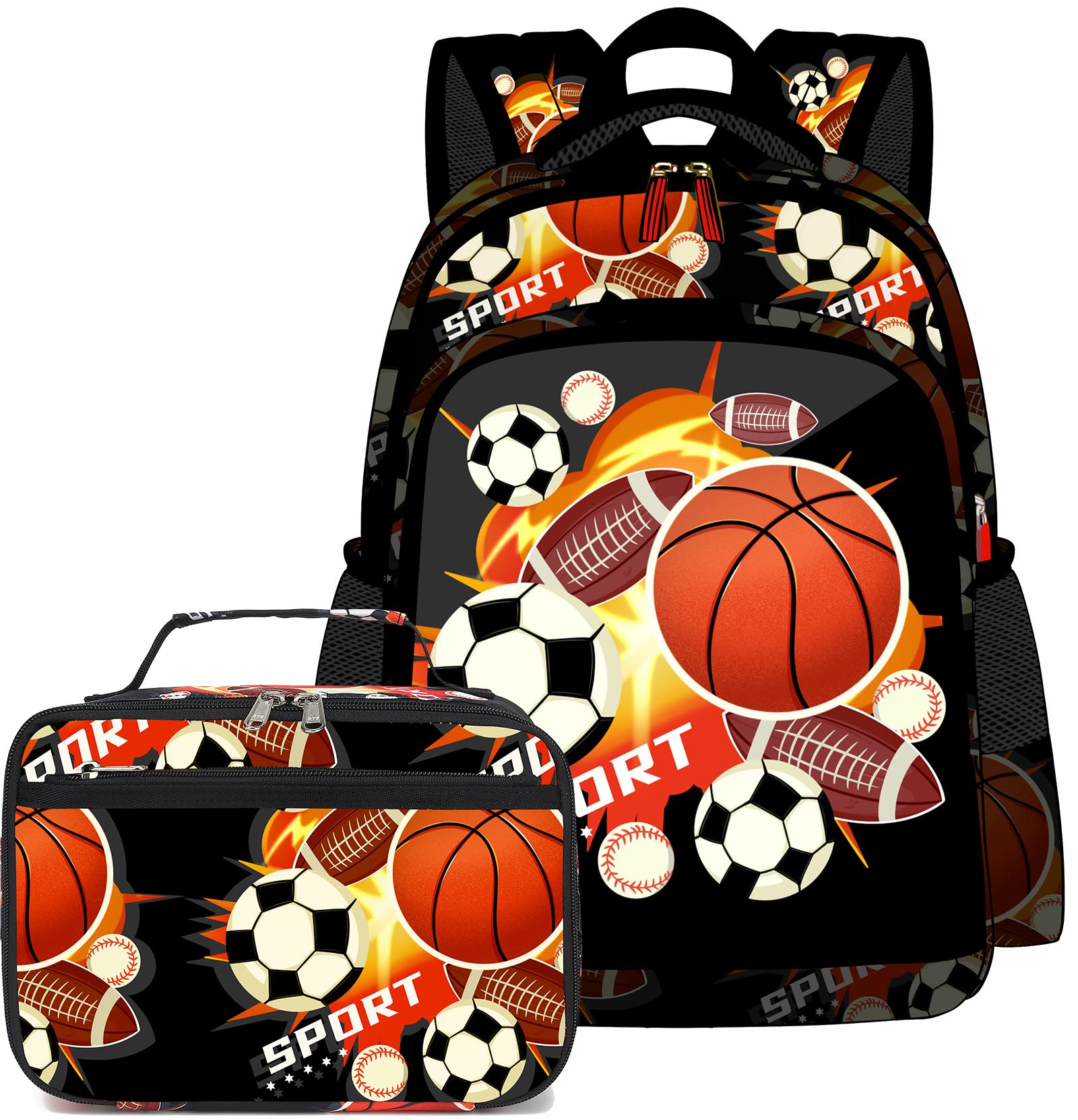 CAMTOP Soccer Backpack for Kids boys Preschool Backpacks with Lunch Box Toddle Kindergarten Basketball BookBag Set