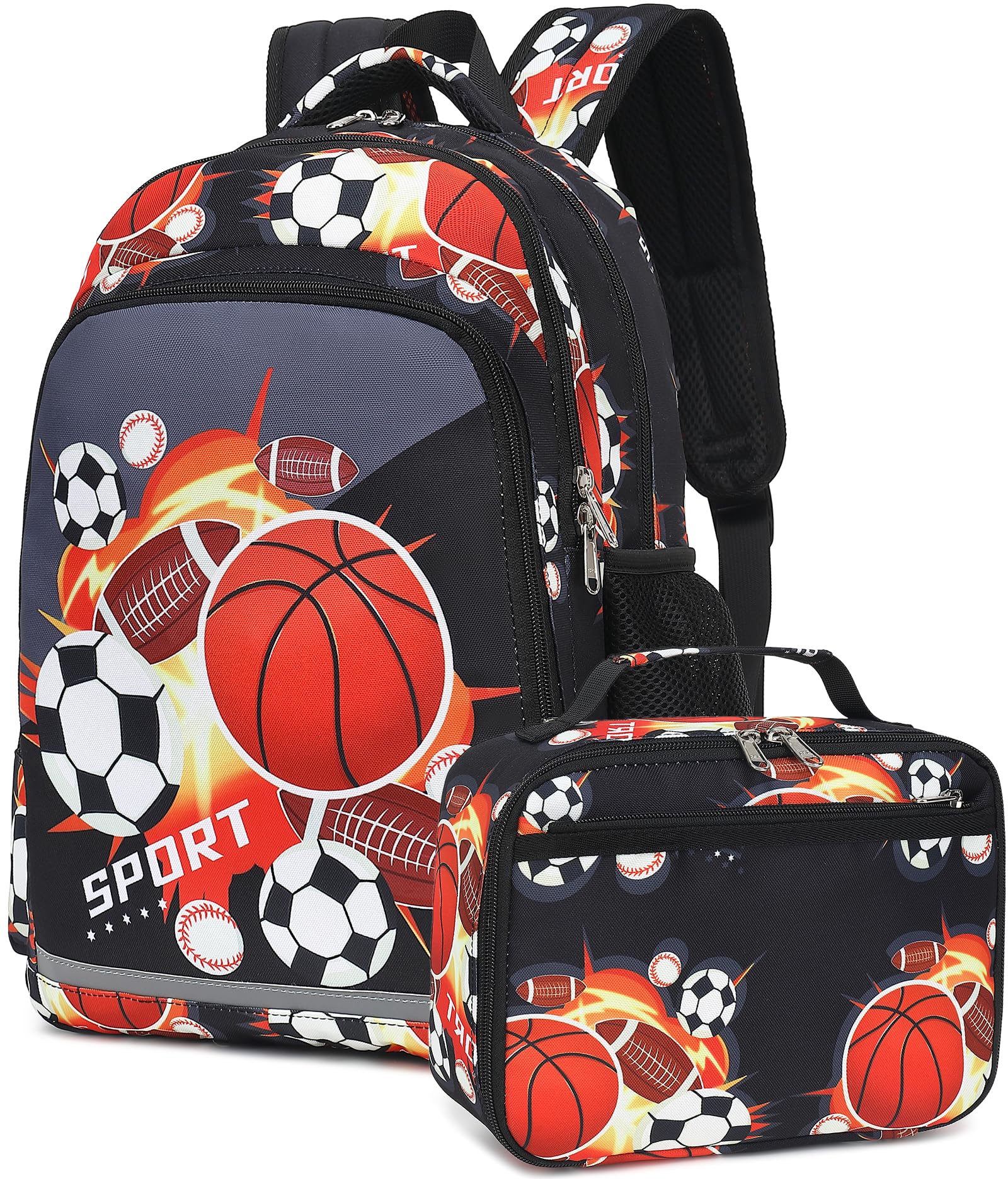 CAMTOP Soccer Backpack for Kids boys Preschool Backpacks with Lunch Box Toddle Kindergarten Basketball BookBag Set