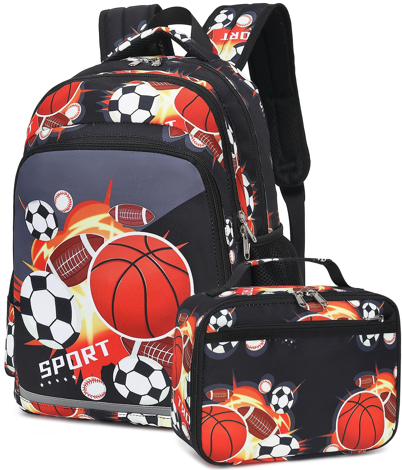 CAMTOP Soccer Backpack for Kids boys Preschool Backpacks with Lunch Box Toddle Kindergarten Basketball BookBag Set