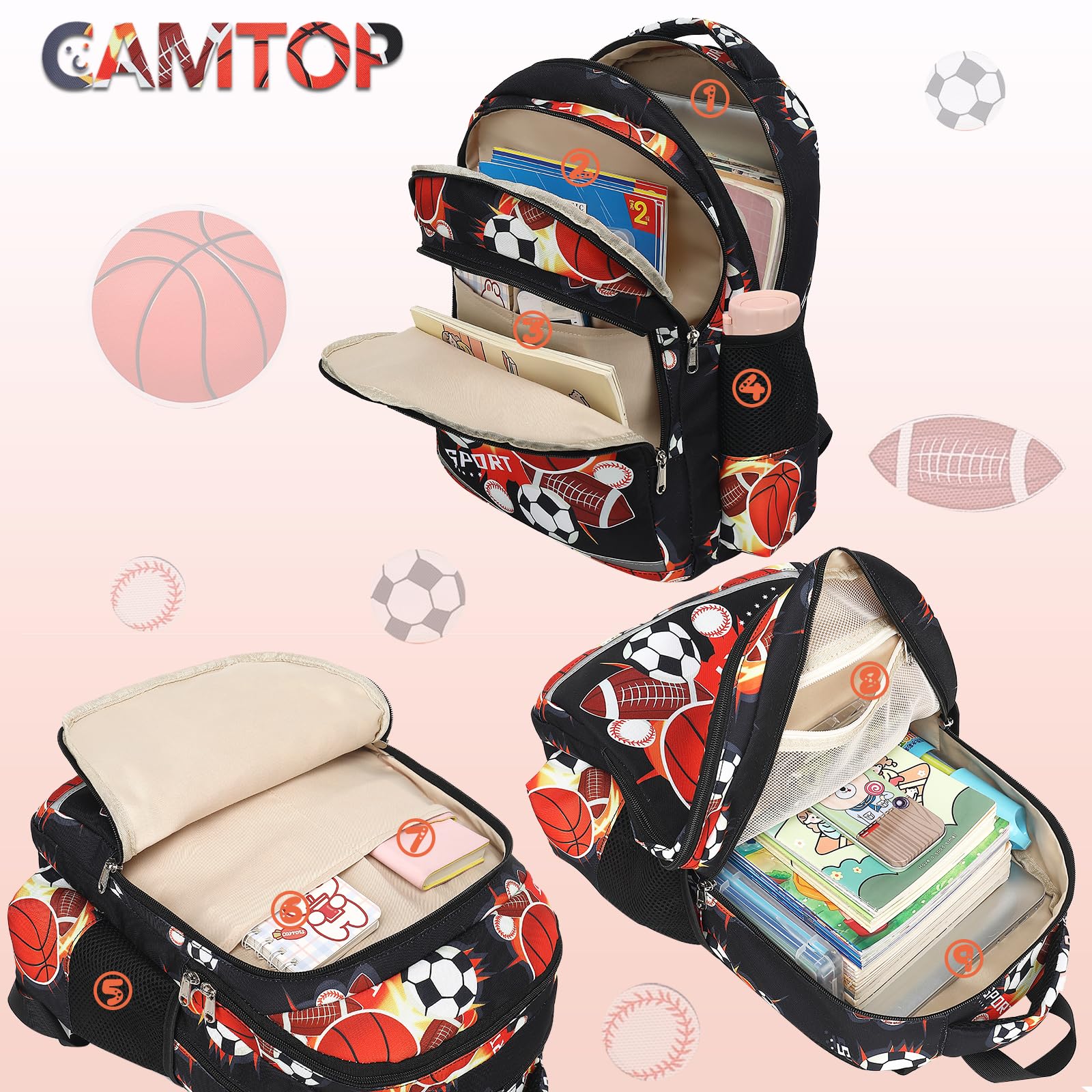 CAMTOP Soccer Backpack for Kids boys Preschool Backpacks with Lunch Box Toddle Kindergarten Basketball BookBag Set