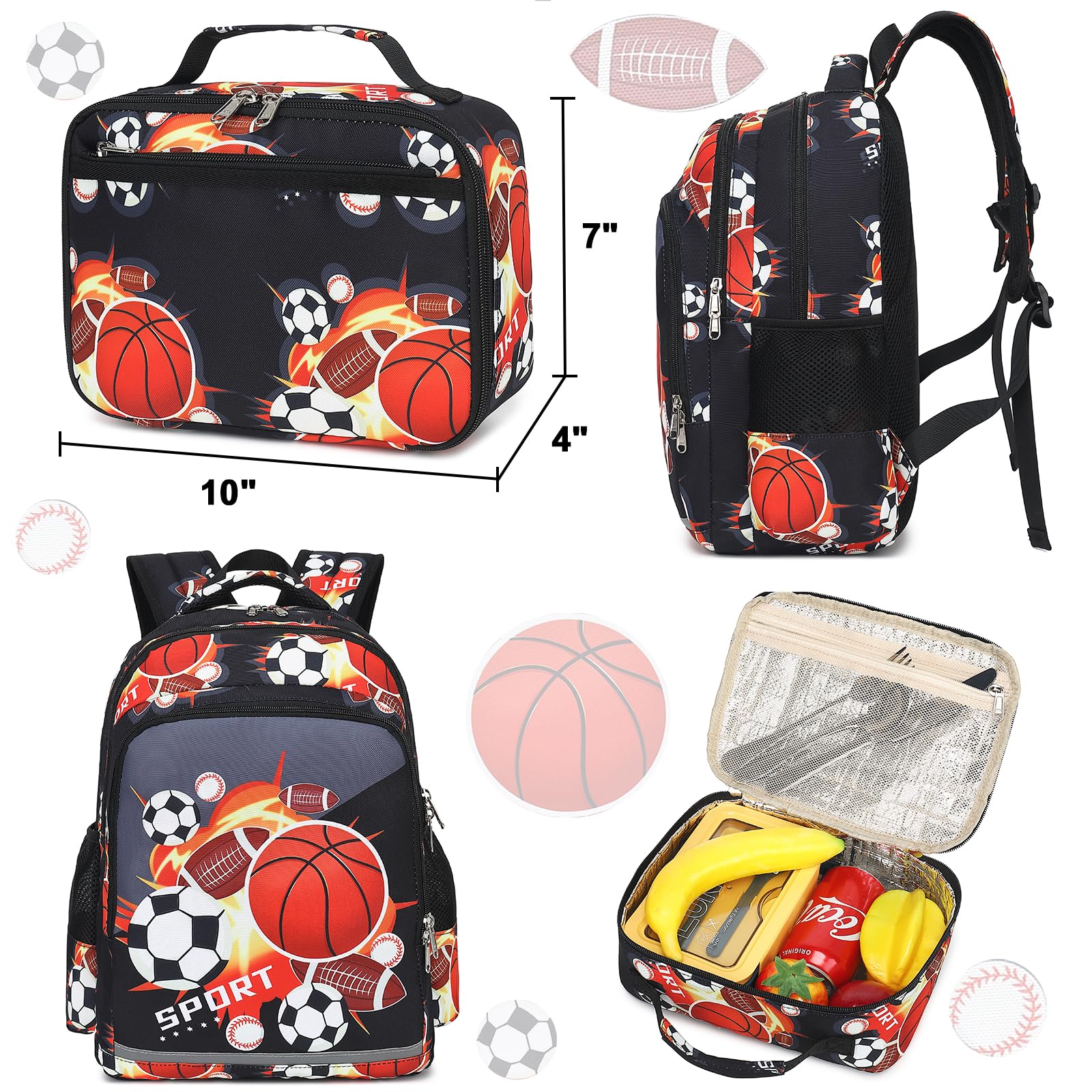 CAMTOP Soccer Backpack for Kids boys Preschool Backpacks with Lunch Box Toddle Kindergarten Basketball BookBag Set