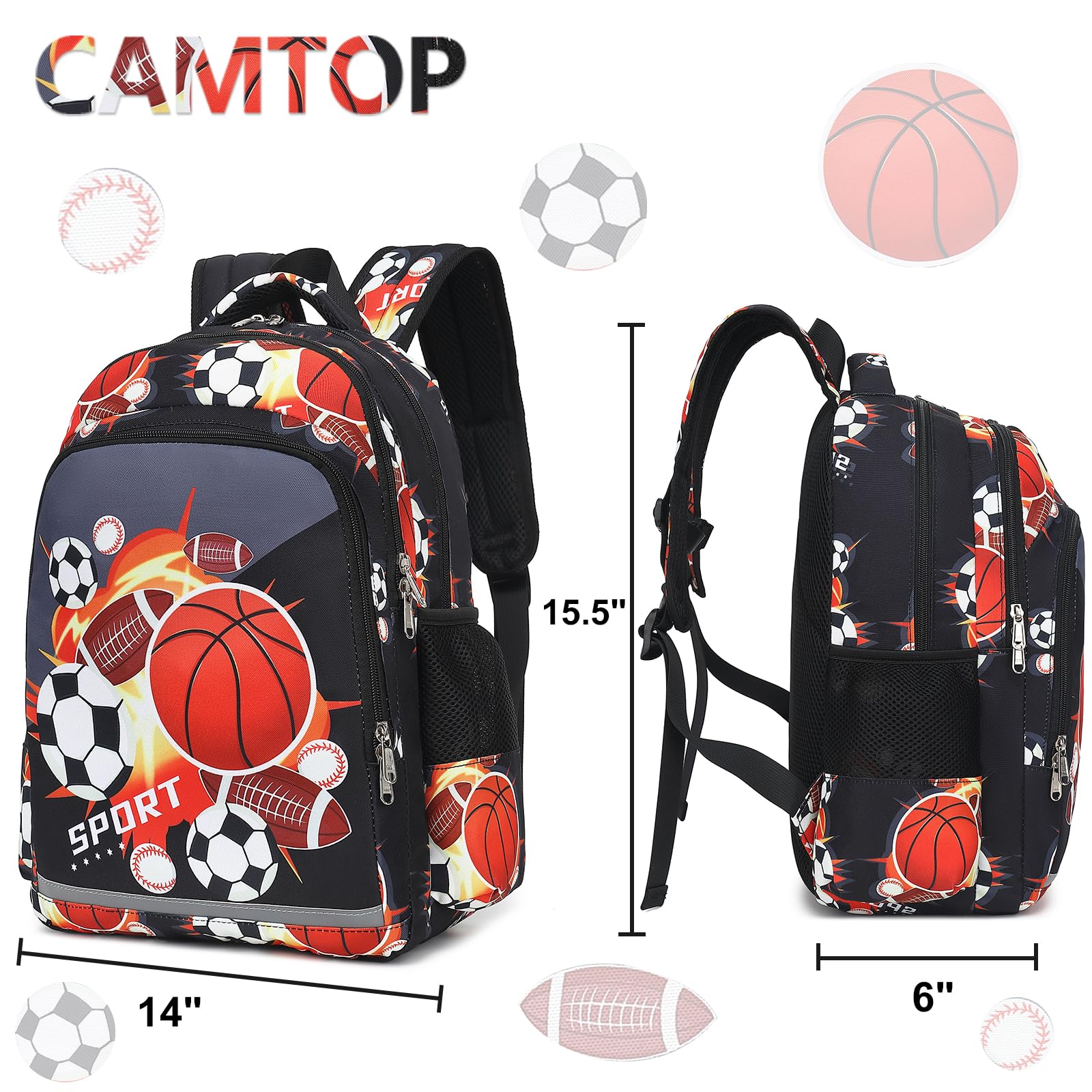 CAMTOP Soccer Backpack for Kids boys Preschool Backpacks with Lunch Box Toddle Kindergarten Basketball BookBag Set