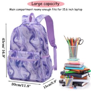 Dafelile Mesh Backpack for Girls Semi-Transparent See Through School Backpack for Teen Girls Large Capacity(Magic Purple Backpack)