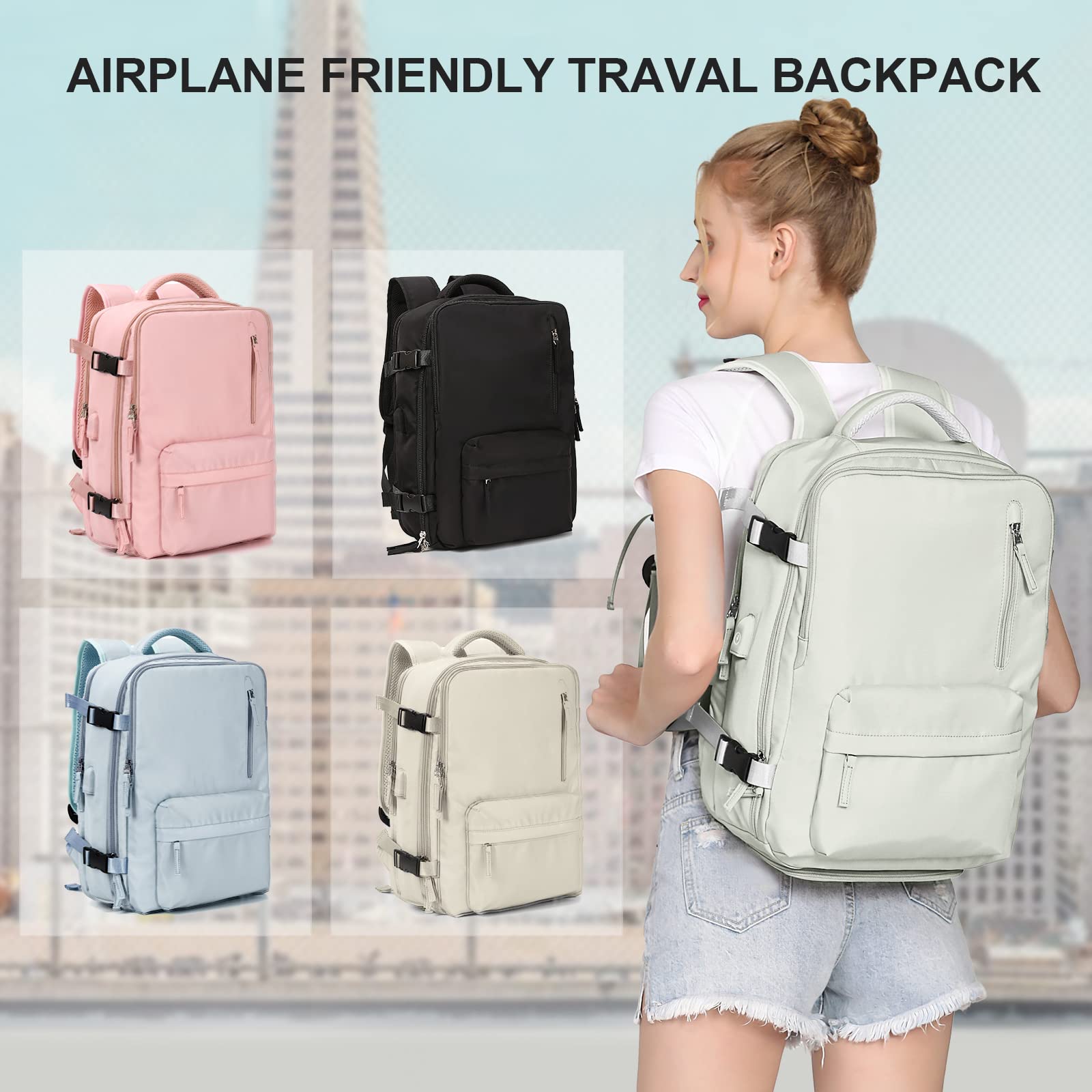 Carry On Backpack for Women, Airline Approved Personal Item Large Travel Backpack Flight Approved, Waterproof Laptop Bag Business Work Gym Backpacks Men Beige White Mochila De Viaje