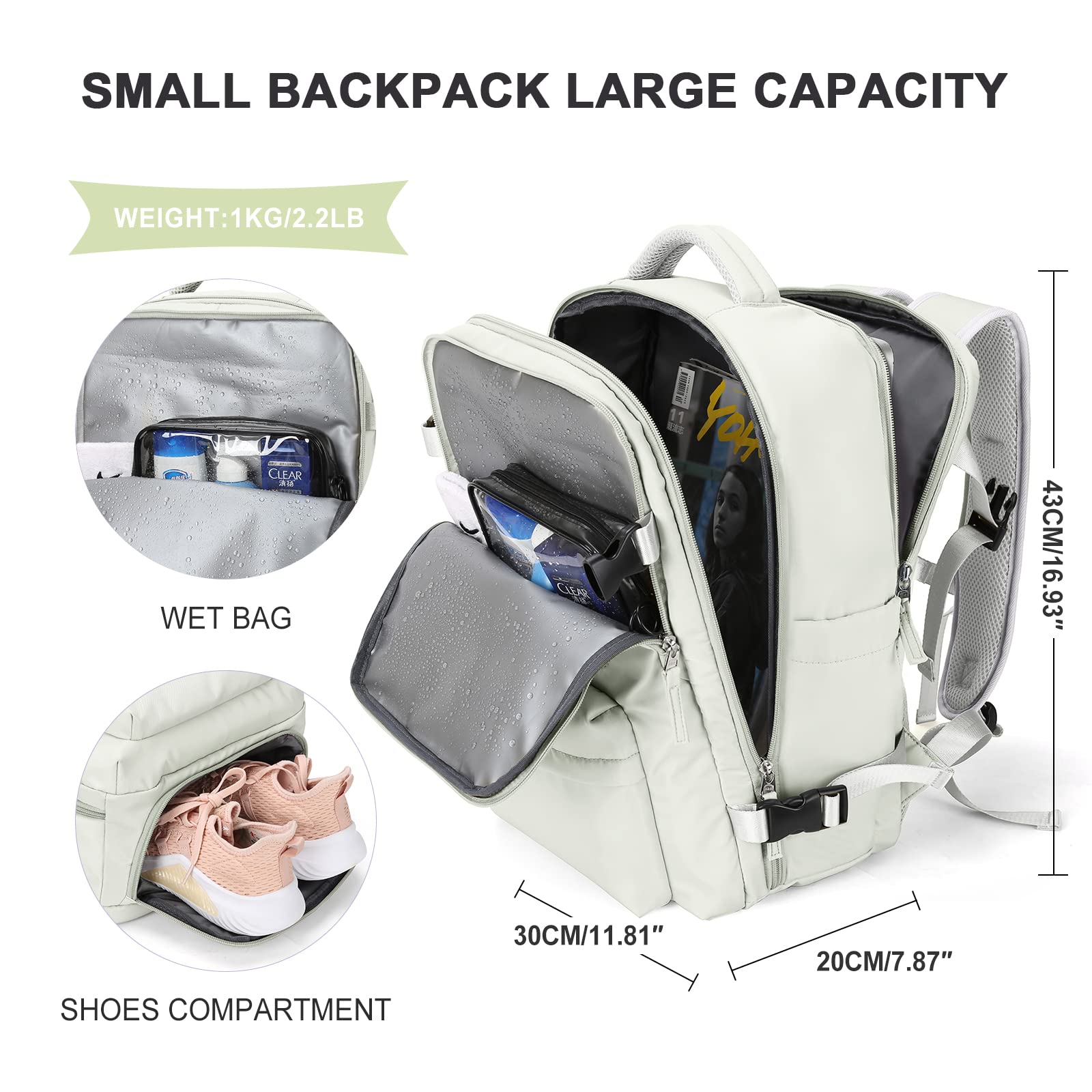 Carry On Backpack for Women, Airline Approved Personal Item Large Travel Backpack Flight Approved, Waterproof Laptop Bag Business Work Gym Backpacks Men Beige White Mochila De Viaje