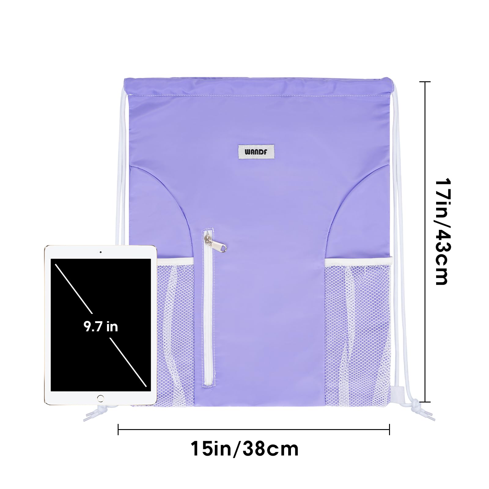 WANDF Drawstring Backpack Sports Gym Sackpack with Mesh Pockets Water Resistant String Bag for Women Men (Purple)