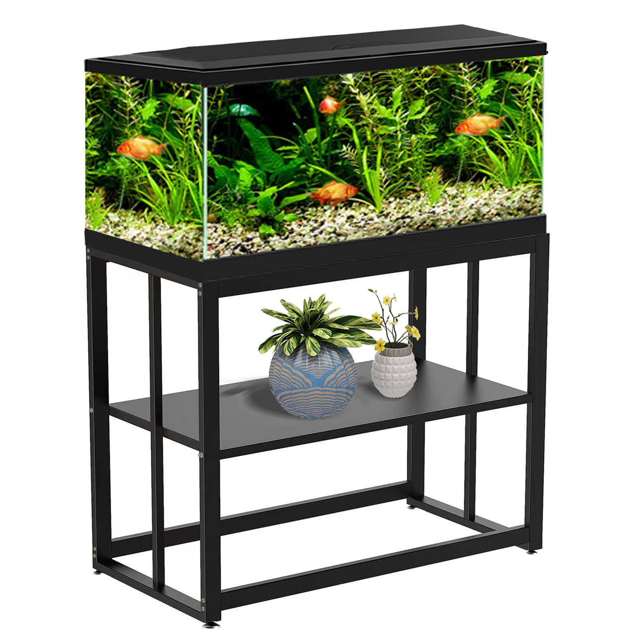 Fizgot Black Fish Tank Stand Metal Aquarium Stand 40 Gallon Aquarium Turtle Tank Double Layer with Storage Weight Capacity 660lbs 36.5" x 18.5" x 29.5" Breeder Reptile Tank Stand