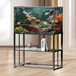 Fizgot Black Fish Tank Stand Metal Aquarium Stand 40 Gallon Aquarium Turtle Tank Double Layer with Storage Weight Capacity 660lbs 36.5" x 18.5" x 29.5" Breeder Reptile Tank Stand