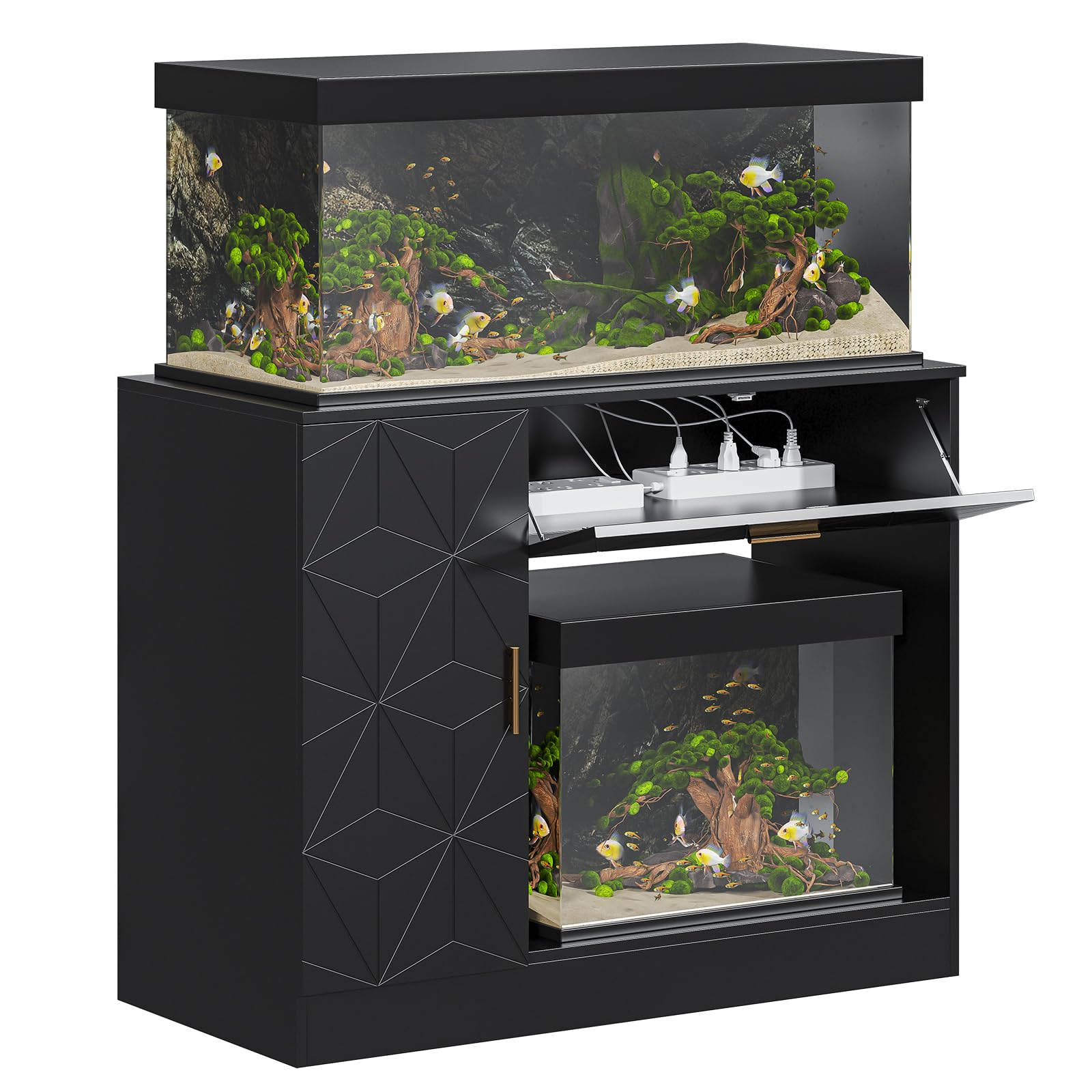 Saudism 40 Gallon Fish Tank Stand, 29 -50 Gallon Aquarium Stand, Black Tank Stand, Fish Tank Table with Drawer and Cabinet, Sturdy and Durable