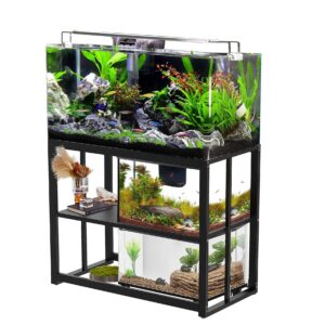 wsyfc fish tank stand metal aquarium stand black 40 gallon aquarium turtle tank double layer with storage weight capacity 660lbs 36.5" x 18.5" x 29.5" breeder reptile tank stand