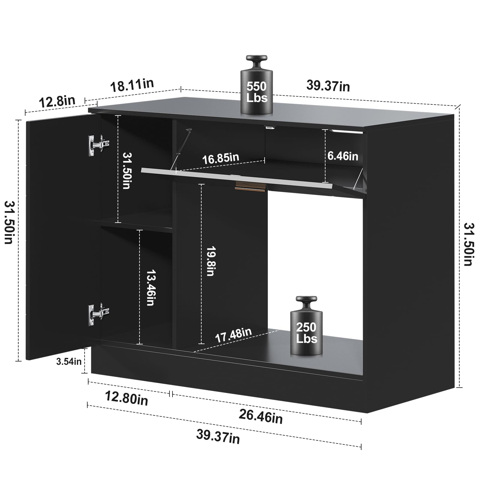 Saudism 40 Gallon Fish Tank Stand, 29 -50 Gallon Aquarium Stand, Black Tank Stand, Fish Tank Table with Drawer and Cabinet, Sturdy and Durable