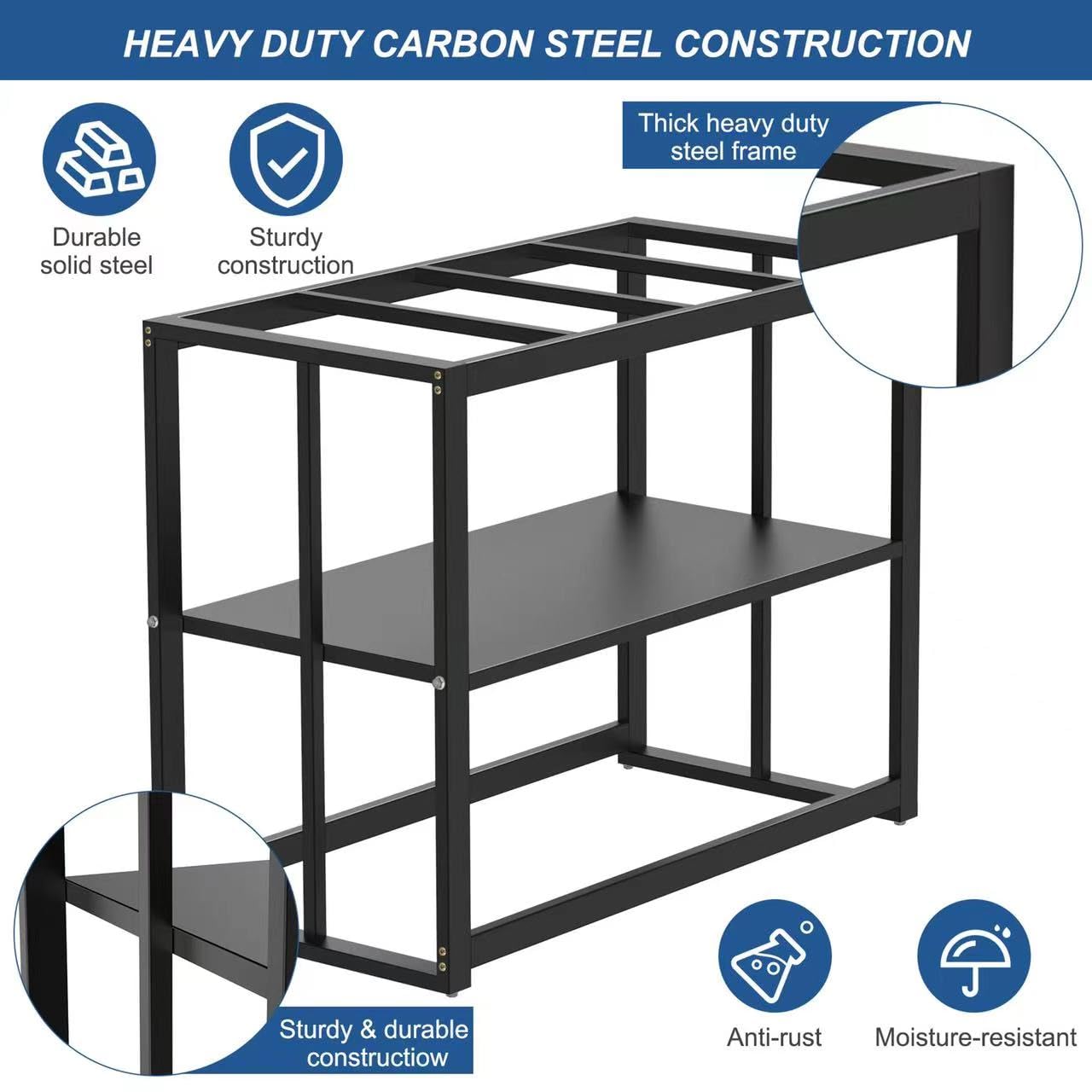 WSYFC Fish Tank Stand Metal Aquarium Stand Black 40 Gallon Aquarium Turtle Tank Double Layer with Storage Weight Capacity 660lbs 36.5" x 18.5" x 29.5" Breeder Reptile Tank Stand