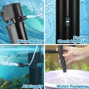 Fish Tank Filter U-V for 40-150 Gallon Tank, Aquarium Green Clean Machine Submersible Powerful Pump Canister Filter 400GPH for Pond Turtle Tank Saltwater Freshwater Crystal Clear Green Killing