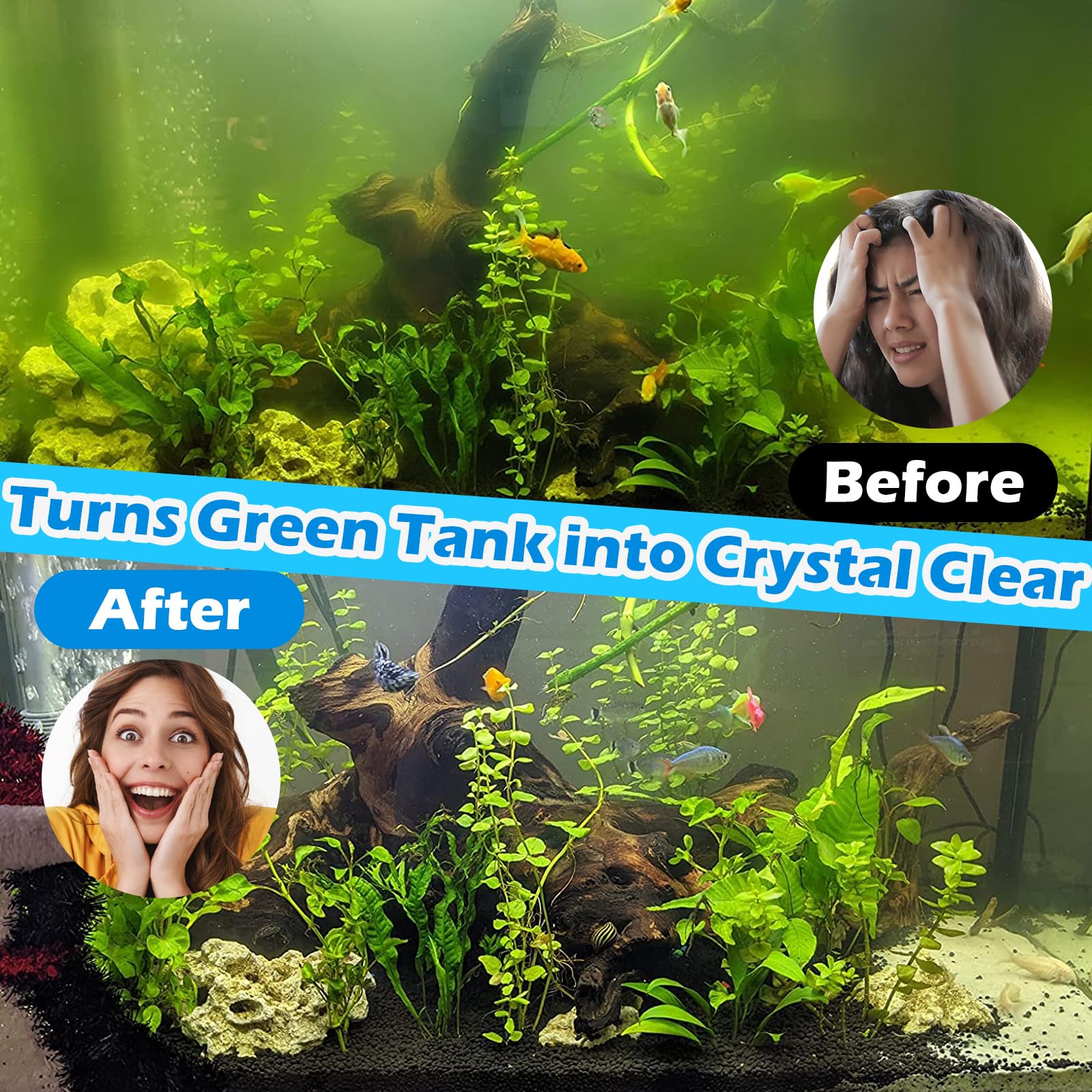 Fish Tank Filter U-V for 40-150 Gallon Tank, Aquarium Green Clean Machine Submersible Powerful Pump Canister Filter 400GPH for Pond Turtle Tank Saltwater Freshwater Crystal Clear Green Killing