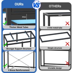 iSunirm 40 Gallon Fish Tank Stand with LED Light and Outlet, Metal Aquarium Stand with Cabinet and Accessories Storage, Reptile Tank Turtle Terrariums Table Stand Hold 880LBS and 2 Aquariums, Black